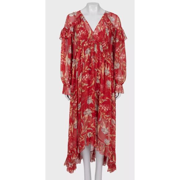 Zimmermann Red Floral Long Dress - Size L Maxi